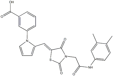 3-[2-({3-[2-(3,4-dimethylanilino)-2-oxoethyl]-2,4-dioxo-1,3-thiazolidin-5-ylidene}methyl)-1H-pyrrol-1-yl]benzoic acid Structure