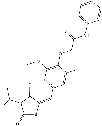 2-{2-iodo-4-[(3-isopropyl-2,4-dioxo-1,3-thiazolidin-5-ylidene)methyl]-6-methoxyphenoxy}-N-phenylacetamide Structure