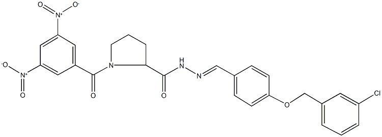 N'-{4-[(3-chlorobenzyl)oxy]benzylidene}-1-(3,5-dinitrobenzoyl)pyrrolidine-2-carbohydrazide Structure