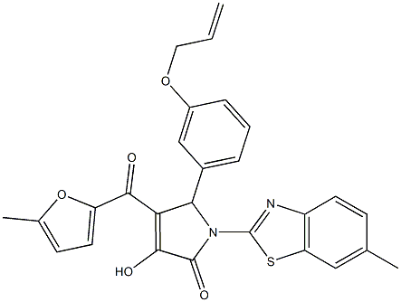 5-[3-(allyloxy)phenyl]-3-hydroxy-1-(6-methyl-1,3-benzothiazol-2-yl)-4-(5-methyl-2-furoyl)-1,5-dihydro-2H-pyrrol-2-one 구조식 이미지