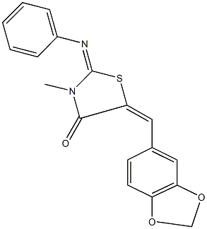 5-(1,3-benzodioxol-5-ylmethylene)-3-methyl-2-(phenylimino)-1,3-thiazolidin-4-one Structure