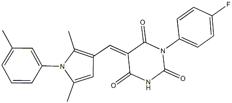 5-{[2,5-dimethyl-1-(3-methylphenyl)-1H-pyrrol-3-yl]methylene}-1-(4-fluorophenyl)-2,4,6(1H,3H,5H)-pyrimidinetrione Structure