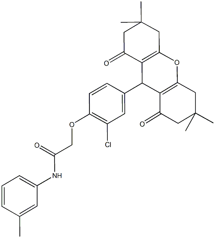 2-[2-chloro-4-(3,3,6,6-tetramethyl-1,8-dioxo-2,3,4,5,6,7,8,9-octahydro-1H-xanthen-9-yl)phenoxy]-N-(3-methylphenyl)acetamide Structure