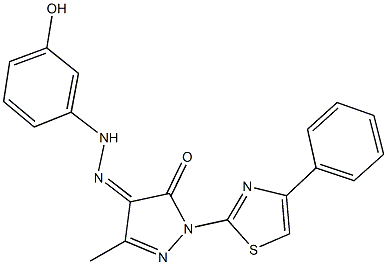 3-methyl-1-(4-phenyl-1,3-thiazol-2-yl)-1H-pyrazole-4,5-dione 4-[(3-hydroxyphenyl)hydrazone] Structure