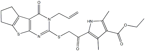 ethyl 5-{[(3-allyl-4-oxo-3,5,6,7-tetrahydro-4H-cyclopenta[4,5]thieno[2,3-d]pyrimidin-2-yl)sulfanyl]acetyl}-2,4-dimethyl-1H-pyrrole-3-carboxylate 구조식 이미지