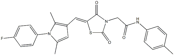 2-(5-{[1-(4-fluorophenyl)-2,5-dimethyl-1H-pyrrol-3-yl]methylene}-2,4-dioxo-1,3-thiazolidin-3-yl)-N-(4-methylphenyl)acetamide 구조식 이미지