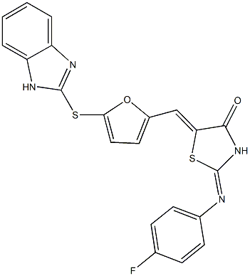 5-{[5-(1H-benzimidazol-2-ylsulfanyl)-2-furyl]methylene}-2-[(4-fluorophenyl)imino]-1,3-thiazolidin-4-one Structure