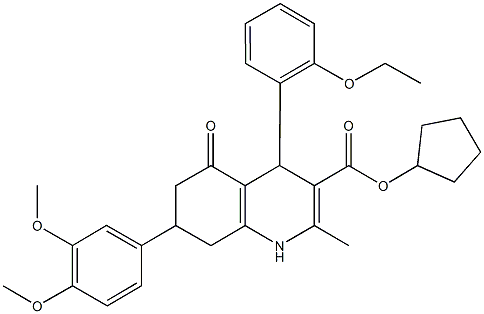 cyclopentyl 7-(3,4-dimethoxyphenyl)-4-(2-ethoxyphenyl)-2-methyl-5-oxo-1,4,5,6,7,8-hexahydro-3-quinolinecarboxylate 구조식 이미지