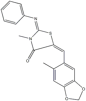 3-methyl-5-[(6-methyl-1,3-benzodioxol-5-yl)methylene]-2-(phenylimino)-1,3-thiazolidin-4-one Structure