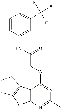 2-[(2-methyl-6,7-dihydro-5H-cyclopenta[4,5]thieno[2,3-d]pyrimidin-4-yl)sulfanyl]-N-[3-(trifluoromethyl)phenyl]acetamide 구조식 이미지