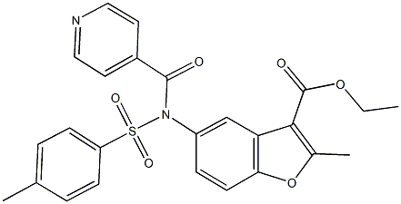 ethyl 5-{isonicotinoyl[(4-methylphenyl)sulfonyl]amino}-2-methyl-1-benzofuran-3-carboxylate Structure