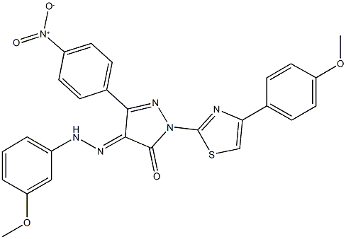 3-{4-nitrophenyl}-1-[4-(4-methoxyphenyl)-1,3-thiazol-2-yl]-1H-pyrazole-4,5-dione 4-[(3-methoxyphenyl)hydrazone] 구조식 이미지