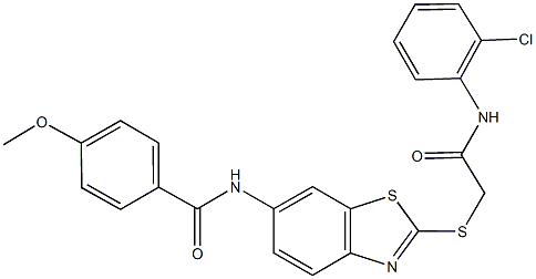 N-(2-{[2-(2-chloroanilino)-2-oxoethyl]sulfanyl}-1,3-benzothiazol-6-yl)-4-methoxybenzamide 구조식 이미지