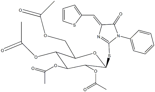 5-oxo-1-phenyl-4-(2-thienylmethylene)-4,5-dihydro-1H-imidazol-2-yl 2,3,4,6-tetra-O-acetyl-1-thiohexopyranoside Structure