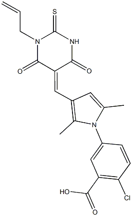 5-{3-[(1-allyl-4,6-dioxo-2-thioxotetrahydro-5(2H)-pyrimidinylidene)methyl]-2,5-dimethyl-1H-pyrrol-1-yl}-2-chlorobenzoic acid 구조식 이미지