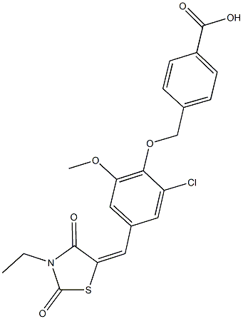 4-({2-chloro-4-[(3-ethyl-2,4-dioxo-1,3-thiazolidin-5-ylidene)methyl]-6-methoxyphenoxy}methyl)benzoic acid Structure
