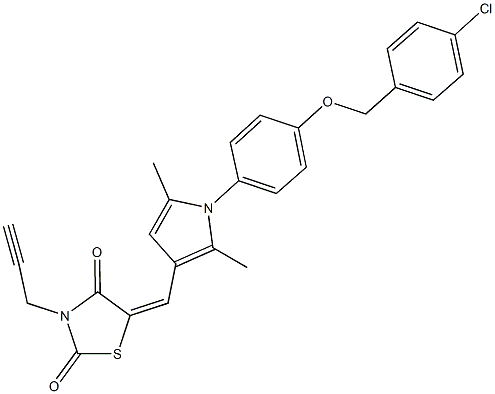 5-[(1-{4-[(4-chlorobenzyl)oxy]phenyl}-2,5-dimethyl-1H-pyrrol-3-yl)methylene]-3-(2-propynyl)-1,3-thiazolidine-2,4-dione 구조식 이미지