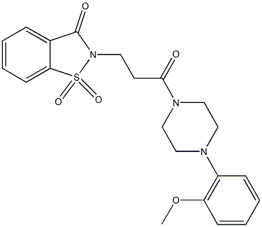2-{3-[4-(2-methoxyphenyl)-1-piperazinyl]-3-oxopropyl}-1,2-benzisothiazol-3(2H)-one 1,1-dioxide Structure
