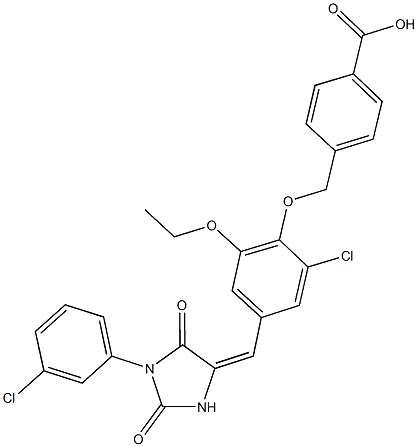 4-[(2-chloro-4-{[1-(3-chlorophenyl)-2,5-dioxo-4-imidazolidinylidene]methyl}-6-ethoxyphenoxy)methyl]benzoic acid Structure