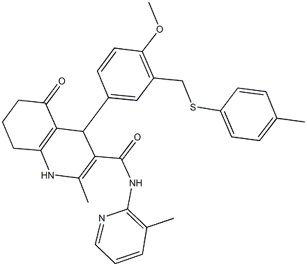 4-(4-methoxy-3-{[(4-methylphenyl)sulfanyl]methyl}phenyl)-2-methyl-N-(3-methyl-2-pyridinyl)-5-oxo-1,4,5,6,7,8-hexahydro-3-quinolinecarboxamide 구조식 이미지