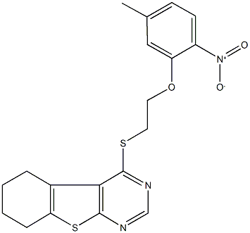 4-[(2-{2-nitro-5-methylphenoxy}ethyl)sulfanyl]-5,6,7,8-tetrahydro[1]benzothieno[2,3-d]pyrimidine Structure