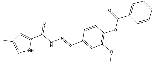 2-methoxy-4-{2-[(3-methyl-1H-pyrazol-5-yl)carbonyl]carbohydrazonoyl}phenyl benzoate Structure