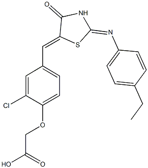 [2-chloro-4-({2-[(4-ethylphenyl)imino]-4-oxo-1,3-thiazolidin-5-ylidene}methyl)phenoxy]acetic acid Structure