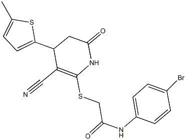 N-(4-bromophenyl)-2-{[3-cyano-4-(5-methyl-2-thienyl)-6-oxo-1,4,5,6-tetrahydro-2-pyridinyl]sulfanyl}acetamide 구조식 이미지