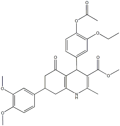 methyl 4-[4-(acetyloxy)-3-ethoxyphenyl]-7-(3,4-dimethoxyphenyl)-2-methyl-5-oxo-1,4,5,6,7,8-hexahydro-3-quinolinecarboxylate Structure