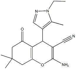 2-amino-4-(1-ethyl-5-methyl-1H-pyrazol-4-yl)-7,7-dimethyl-5-oxo-5,6,7,8-tetrahydro-4H-chromene-3-carbonitrile Structure