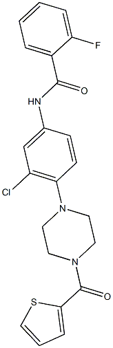 N-{3-chloro-4-[4-(2-thienylcarbonyl)-1-piperazinyl]phenyl}-2-fluorobenzamide 구조식 이미지