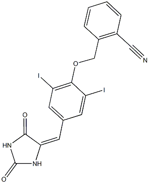 2-({4-[(2,5-dioxo-4-imidazolidinylidene)methyl]-2,6-diiodophenoxy}methyl)benzonitrile 구조식 이미지