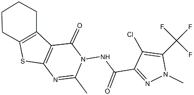 4-chloro-1-methyl-N-(2-methyl-4-oxo-5,6,7,8-tetrahydro[1]benzothieno[2,3-d]pyrimidin-3(4H)-yl)-5-(trifluoromethyl)-1H-pyrazole-3-carboxamide Structure