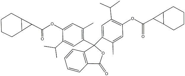 4-(1-{4-[(bicyclo[4.1.0]hept-7-ylcarbonyl)oxy]-5-isopropyl-2-methylphenyl}-3-oxo-1,3-dihydro-2-benzofuran-1-yl)-2-isopropyl-5-methylphenyl bicyclo[4.1.0]heptane-7-carboxylate Structure