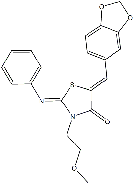 5-(1,3-benzodioxol-5-ylmethylene)-3-(2-methoxyethyl)-2-(phenylimino)-1,3-thiazolidin-4-one 구조식 이미지