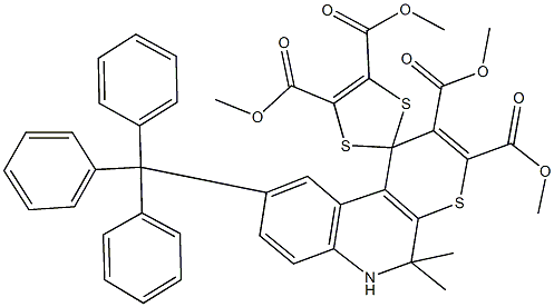 tetramethyl 5',5'-dimethyl-9'-trityl-5',6'-dihydrospiro[1,3-dithiole-2,1'-(1'H)-thiopyrano[2,3-c]quinoline]-2',3',4,5-tetracarboxylate 구조식 이미지