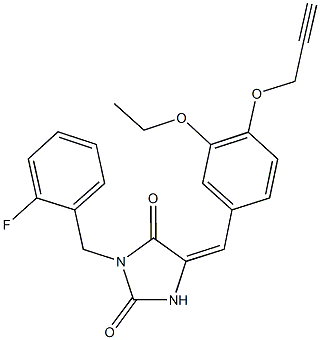 5-[3-ethoxy-4-(2-propynyloxy)benzylidene]-3-(2-fluorobenzyl)-2,4-imidazolidinedione Structure