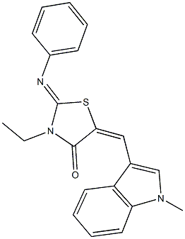 3-ethyl-5-[(1-methyl-1H-indol-3-yl)methylene]-2-(phenylimino)-1,3-thiazolidin-4-one 구조식 이미지