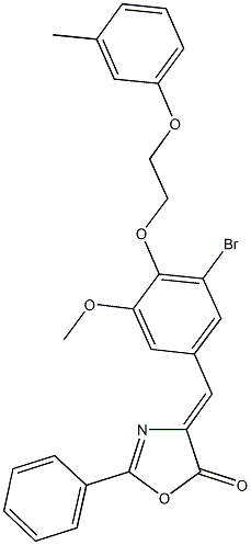 4-{3-bromo-5-methoxy-4-[2-(3-methylphenoxy)ethoxy]benzylidene}-2-phenyl-1,3-oxazol-5(4H)-one 구조식 이미지