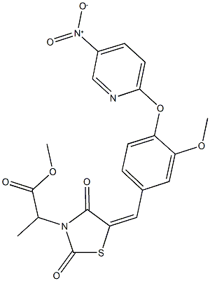 methyl 2-{5-[4-({5-nitro-2-pyridinyl}oxy)-3-methoxybenzylidene]-2,4-dioxo-1,3-thiazolidin-3-yl}propanoate 구조식 이미지