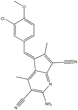 2-amino-5-(3-chloro-4-methoxybenzylidene)-4,6-dimethyl-5H-cyclopenta[b]pyridine-3,7-dicarbonitrile 구조식 이미지