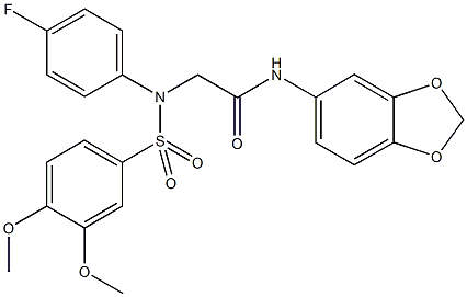 N-(1,3-benzodioxol-5-yl)-2-{[(3,4-dimethoxyphenyl)sulfonyl]-4-fluoroanilino}acetamide 구조식 이미지