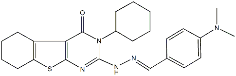 4-(dimethylamino)benzaldehyde (3-cyclohexyl-4-oxo-3,4,5,6,7,8-hexahydro[1]benzothieno[2,3-d]pyrimidin-2-yl)hydrazone 구조식 이미지