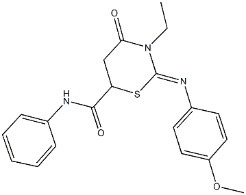 3-ethyl-2-[(4-methoxyphenyl)imino]-4-oxo-N-phenyl-1,3-thiazinane-6-carboxamide 구조식 이미지