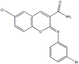 2-[(3-bromophenyl)imino]-6-chloro-2H-chromene-3-carboxamide Structure