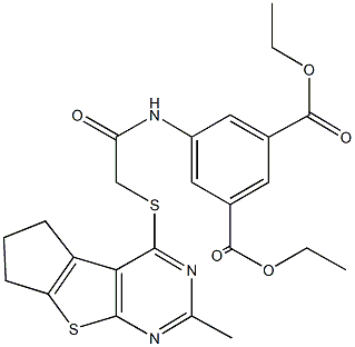 diethyl 5-({[(2-methyl-6,7-dihydro-5H-cyclopenta[4,5]thieno[2,3-d]pyrimidin-4-yl)sulfanyl]acetyl}amino)isophthalate Structure