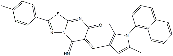 6-{[2,5-dimethyl-1-(1-naphthyl)-1H-pyrrol-3-yl]methylene}-5-imino-2-(4-methylphenyl)-5,6-dihydro-7H-[1,3,4]thiadiazolo[3,2-a]pyrimidin-7-one Structure