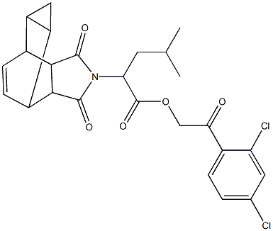 2-(2,4-dichlorophenyl)-2-oxoethyl 2-(3,5-dioxo-4-azatetracyclo[5.3.2.0~2,6~.0~8,10~]dodec-11-en-4-yl)-4-methylpentanoate Structure