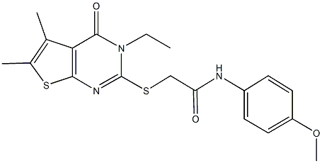 2-[(3-ethyl-5,6-dimethyl-4-oxo-3,4-dihydrothieno[2,3-d]pyrimidin-2-yl)sulfanyl]-N-[4-(methyloxy)phenyl]acetamide Structure