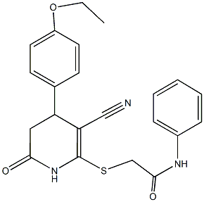 2-{[3-cyano-4-(4-ethoxyphenyl)-6-oxo-1,4,5,6-tetrahydro-2-pyridinyl]sulfanyl}-N-phenylacetamide Structure